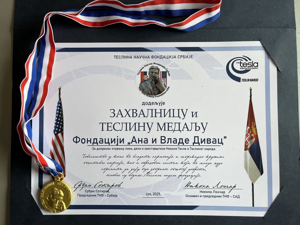 Ana and Vlade Divac Foundation Among the Recipients of the Tesla Medal and Certificate of Appreciation for 2025